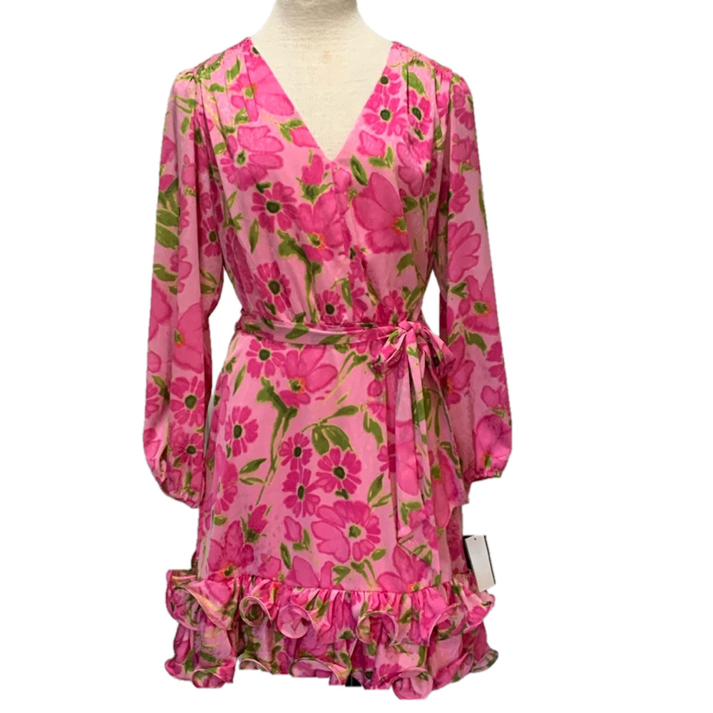 Taylor sz 16 pink floral dress with ruffled hem NWT